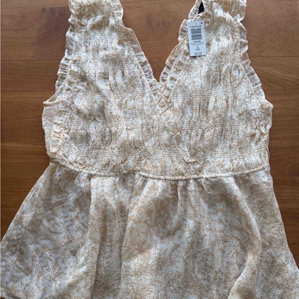 Torrid Chiffon Smocked Surplice Top Animal Swirl Textured Sleeveless Cloud Dance